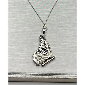 Zales Etched Butterfly Locket in Sterling Silver 18" Box Chain MSRP$99